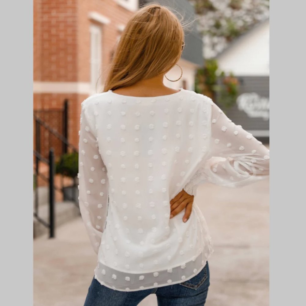 NWT Blooming Jelly Orange Chic Puff Sleeves Dotted Layered Blouse, Size M - Picture 12 of 12